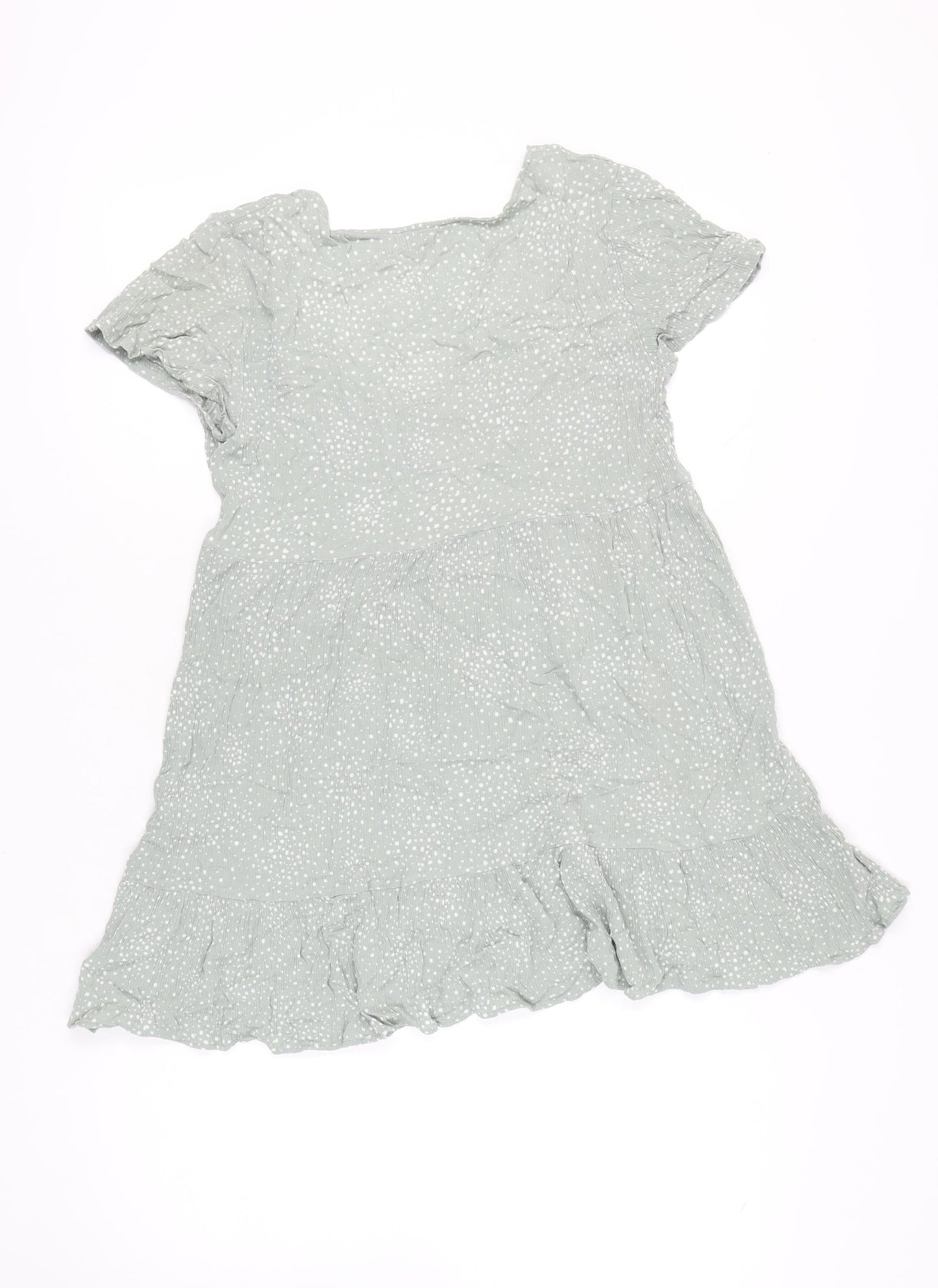 Pull&Bear Women Green Polka Dot Short A-Line Dress Size 14