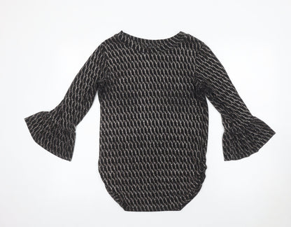 Quiz Women’s Black Metallic Bell Sleeve Tunic Blouse Size 10