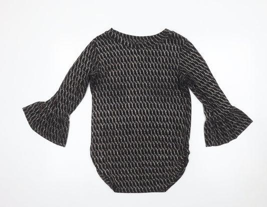 Quiz Women’s Black Metallic Bell Sleeve Tunic Blouse Size 10