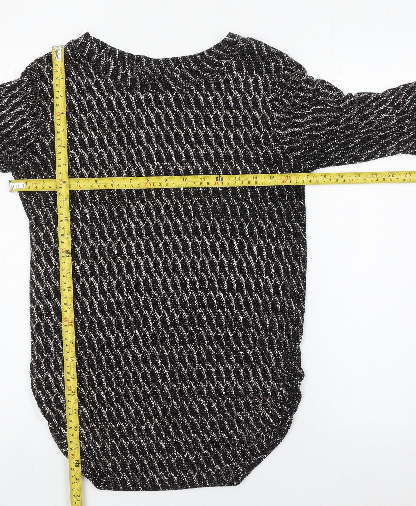 Quiz Women’s Black Metallic Bell Sleeve Tunic Blouse Size 10