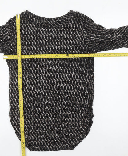 Quiz Women’s Black Metallic Bell Sleeve Tunic Blouse Size 10