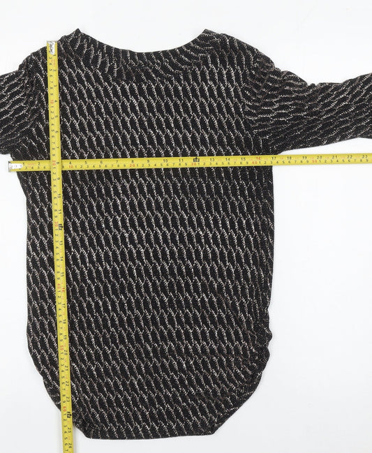 Quiz Women’s Black Metallic Bell Sleeve Tunic Blouse Size 10