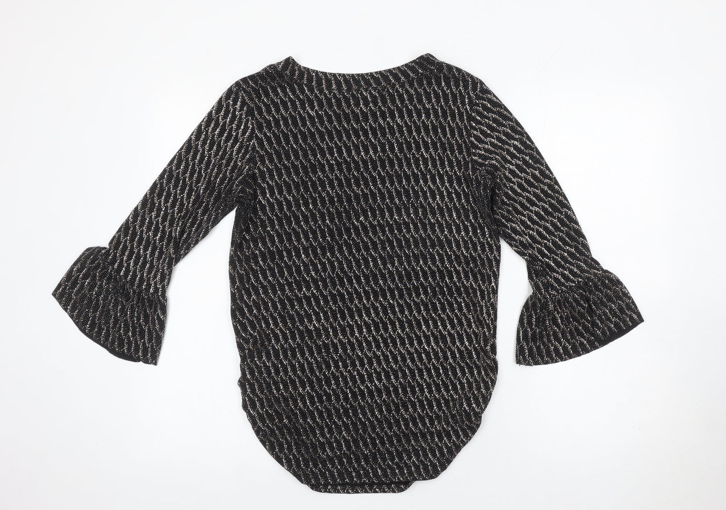 Quiz Women’s Black Metallic Bell Sleeve Tunic Blouse Size 10
