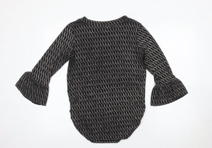 Quiz Women’s Black Metallic Bell Sleeve Tunic Blouse Size 10