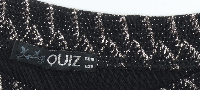 Quiz Women’s Black Metallic Bell Sleeve Tunic Blouse Size 10