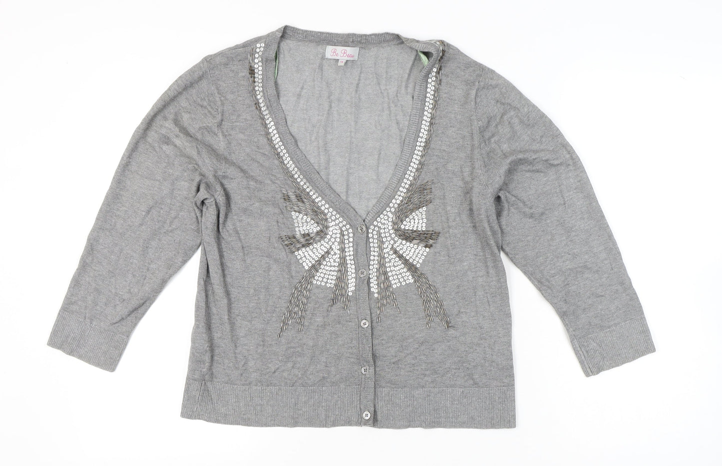 Be Beau Women’s Grey Sequin Cardigan Size 18 V-Neck Knit