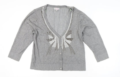 Be Beau Women’s Grey Sequin Cardigan Size 18 V-Neck Knit