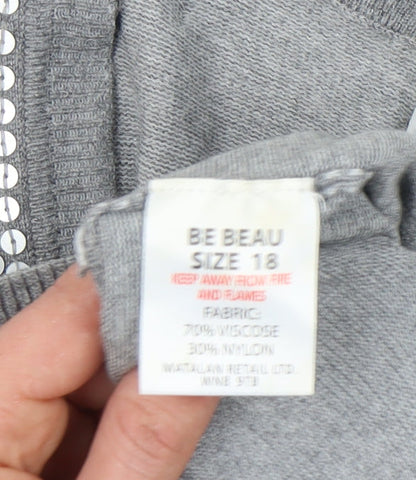 Be Beau Women’s Grey Sequin Cardigan Size 18 V-Neck Knit