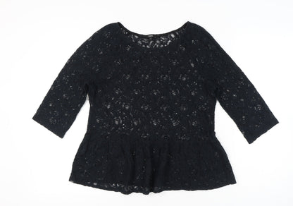Womens UK Size 14 NEXT Black Tunic Blouse