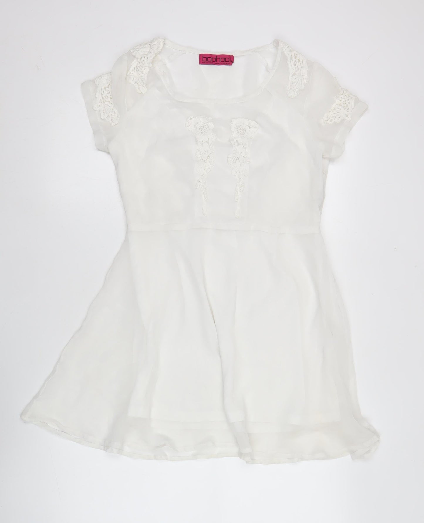 Boohoo Womens White Shift Dress Size 12 Asymmetric Lace Detail