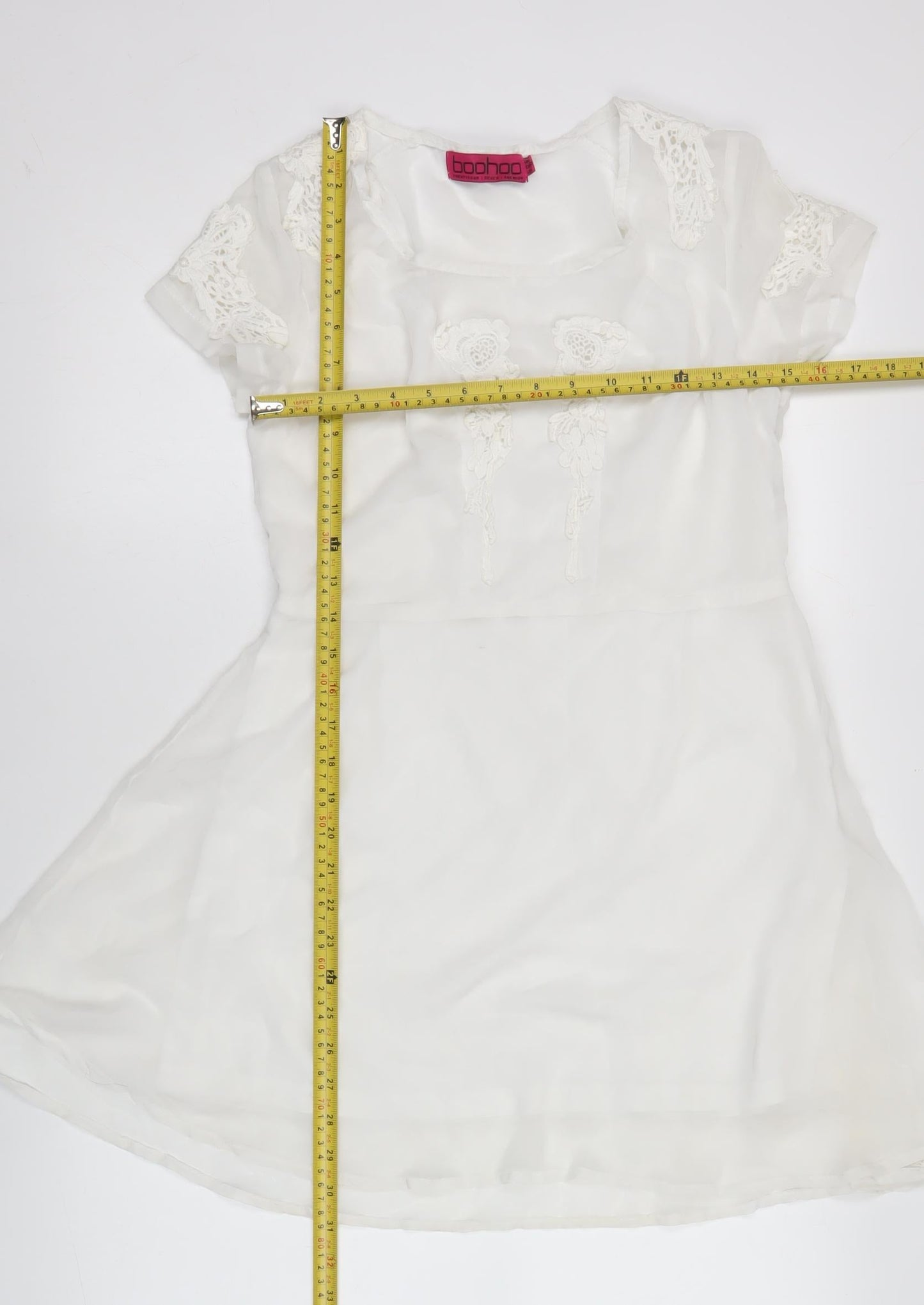 Boohoo Womens White Shift Dress Size 12 Asymmetric Lace Detail