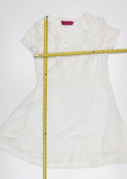 Boohoo Womens White Shift Dress Size 12 Asymmetric Lace Detail