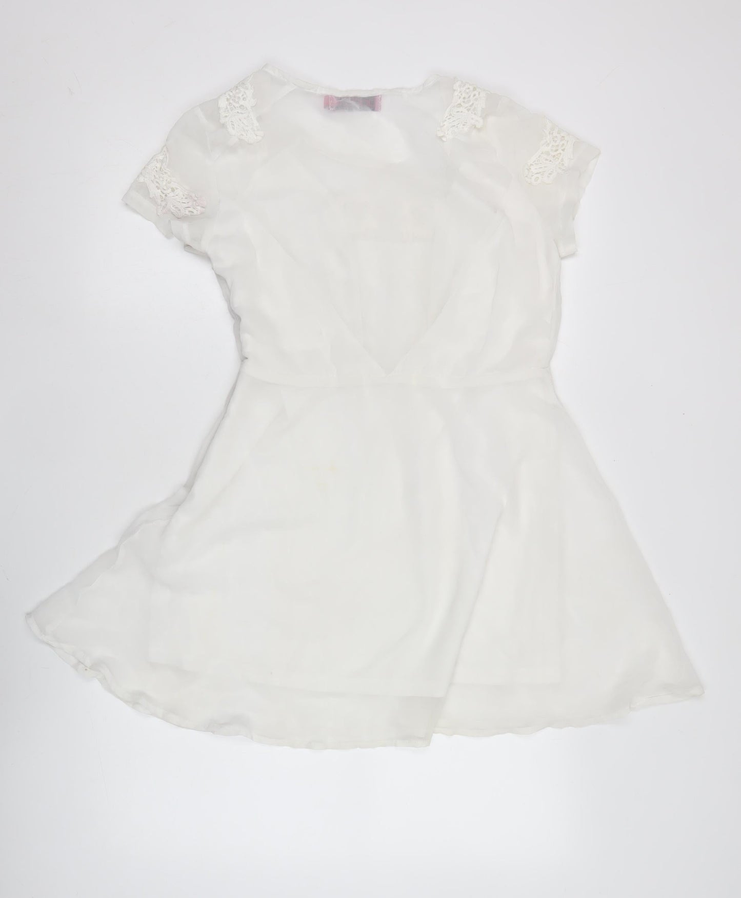 Boohoo Womens White Shift Dress Size 12 Asymmetric Lace Detail