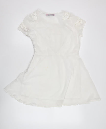 Boohoo Womens White Shift Dress Size 12 Asymmetric Lace Detail