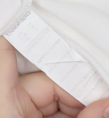 Boohoo Womens White Shift Dress Size 12 Asymmetric Lace Detail