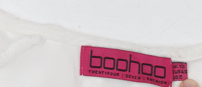 Boohoo Womens White Shift Dress Size 12 Asymmetric Lace Detail