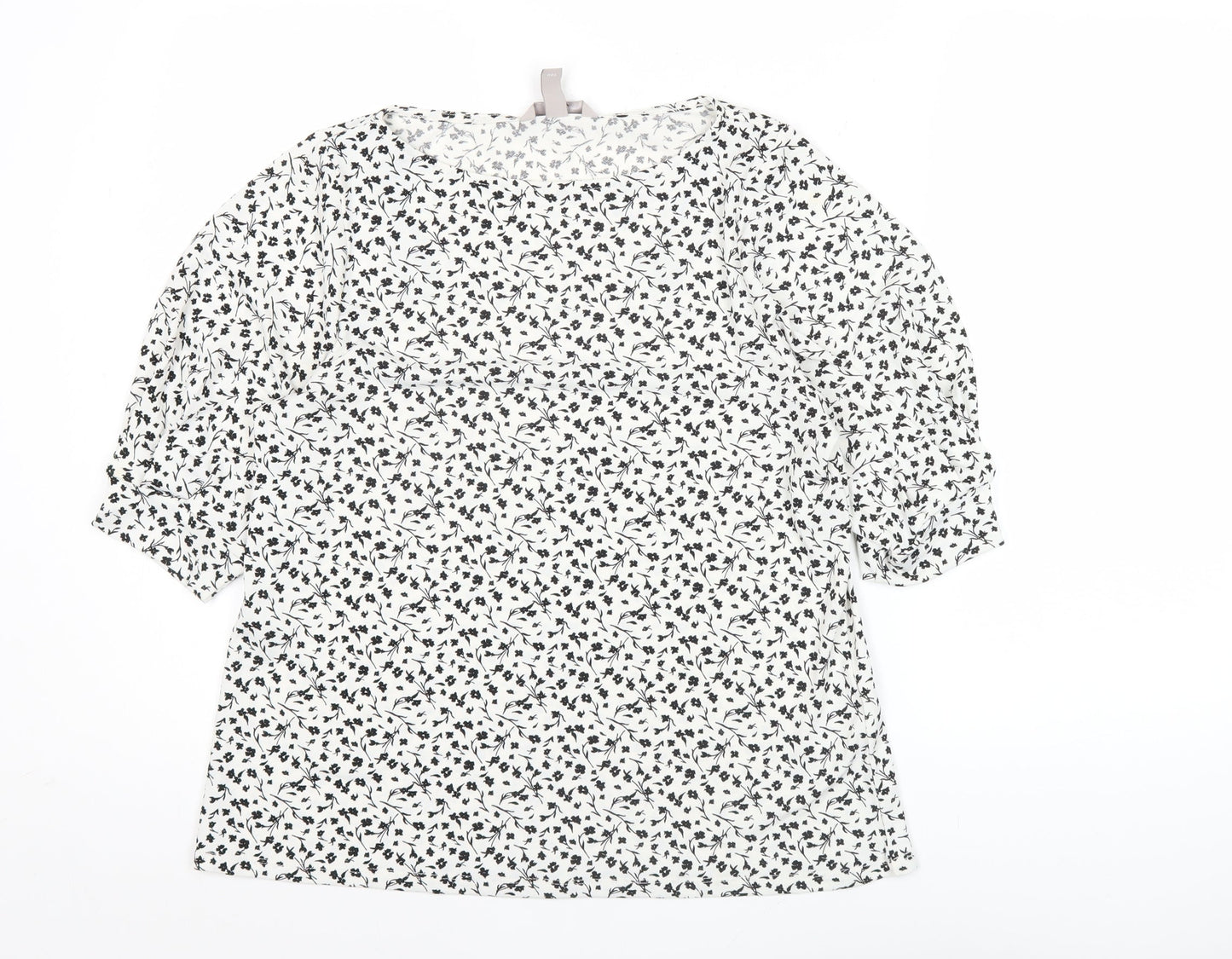H&M Women’s White Floral Blouse Size S 3/4 Sleeve Tunic Top