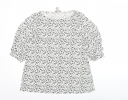 H&M Women’s White Floral Blouse Size S 3/4 Sleeve Tunic Top