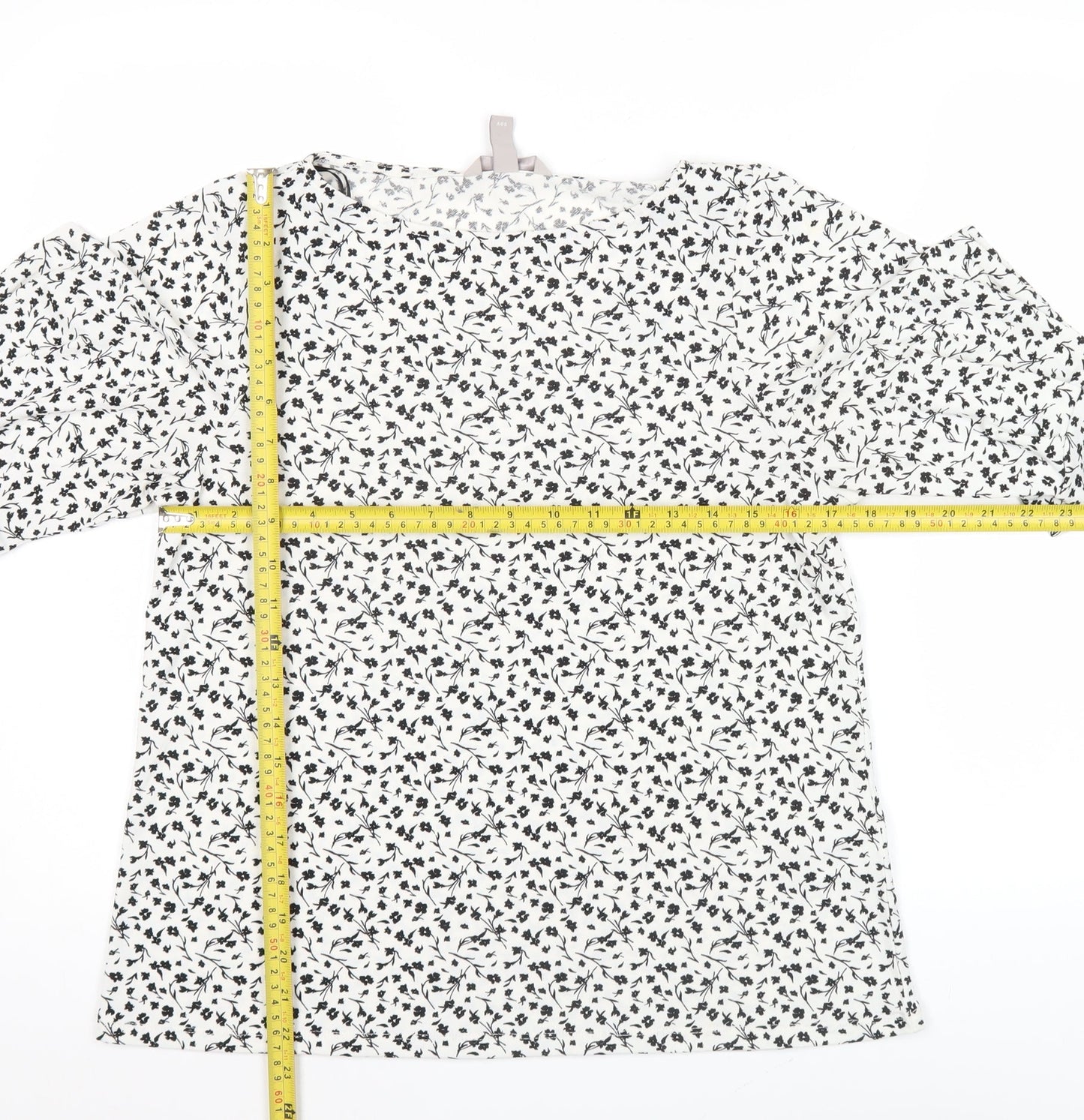 H&M Women’s White Floral Blouse Size S 3/4 Sleeve Tunic Top