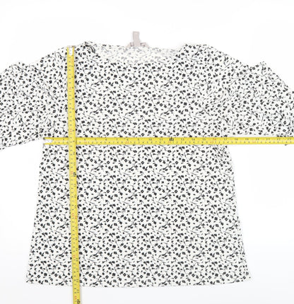 H&M Women’s White Floral Blouse Size S 3/4 Sleeve Tunic Top