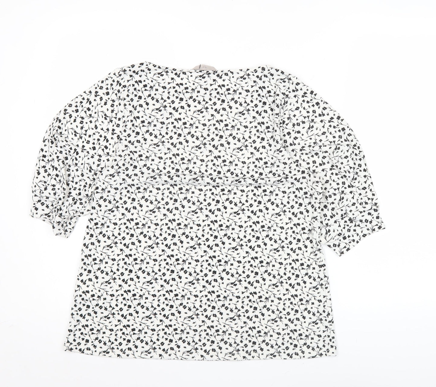 H&M Women’s White Floral Blouse Size S 3/4 Sleeve Tunic Top