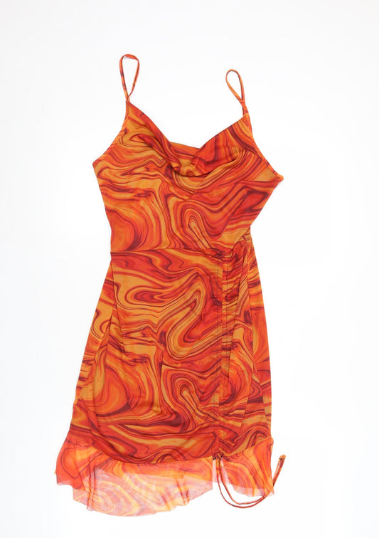 PrettyLittleThing Women’s Orange Mesh Mini Slip Dress Size 14
