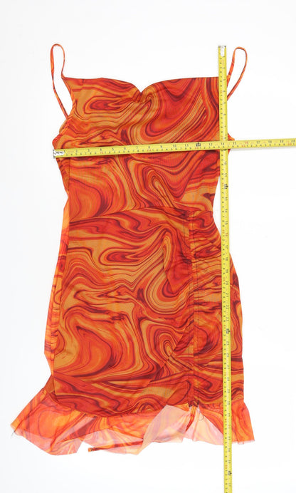 PrettyLittleThing Women’s Orange Mesh Mini Slip Dress Size 14