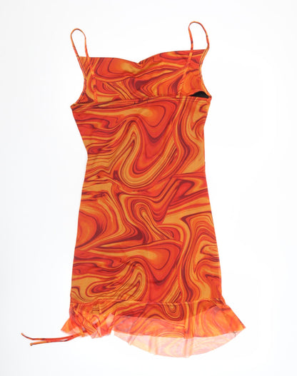 PrettyLittleThing Women’s Orange Mesh Mini Slip Dress Size 14