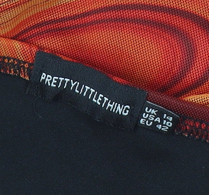 PrettyLittleThing Women’s Orange Mesh Mini Slip Dress Size 14