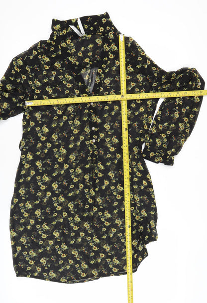 Atmosphere Women’s Black Floral Blouse Tunic Size 8 Long Sleeve