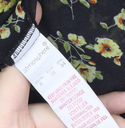 Atmosphere Women’s Black Floral Blouse Tunic Size 8 Long Sleeve