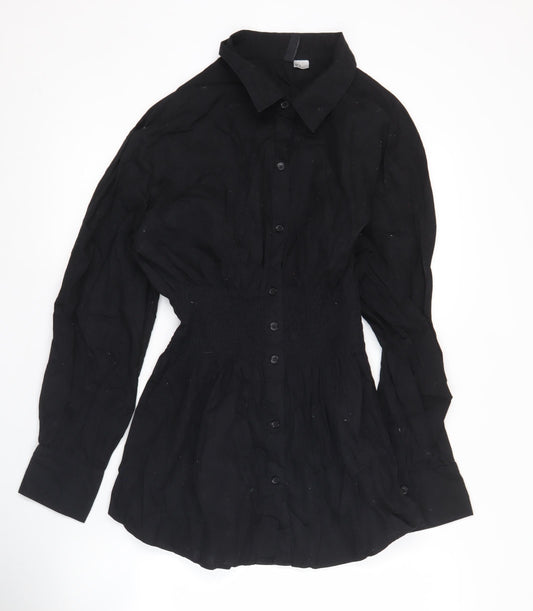 H&M Divided Womens Black Tunic Button-Up Long Sleeve Shirt M