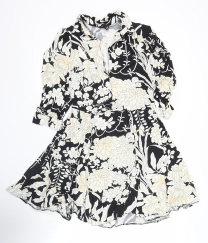 River Island Womens Black Floral Asymmetric Wrap Dress Size 10