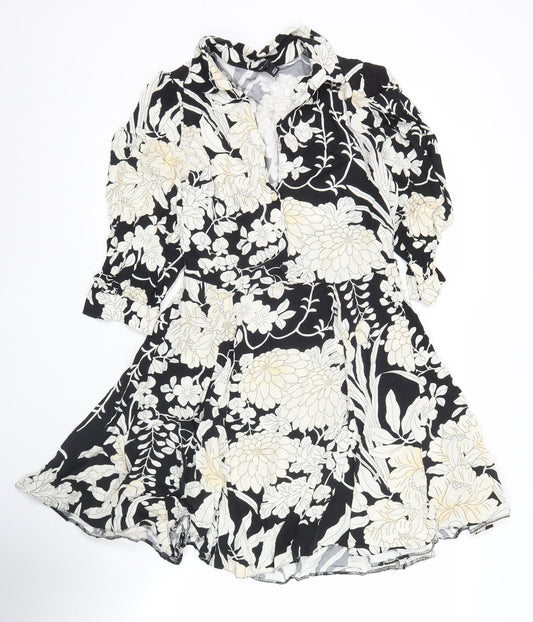 River Island Womens Black Floral Asymmetric Wrap Dress Size 10