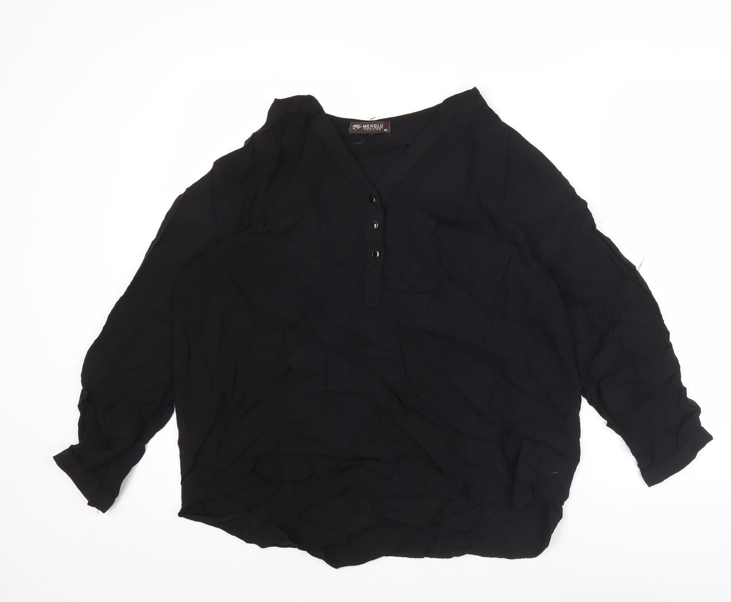 Menglou Fashion Womens Black 3XL Tunic Blouse Long Sleeve V-Neck