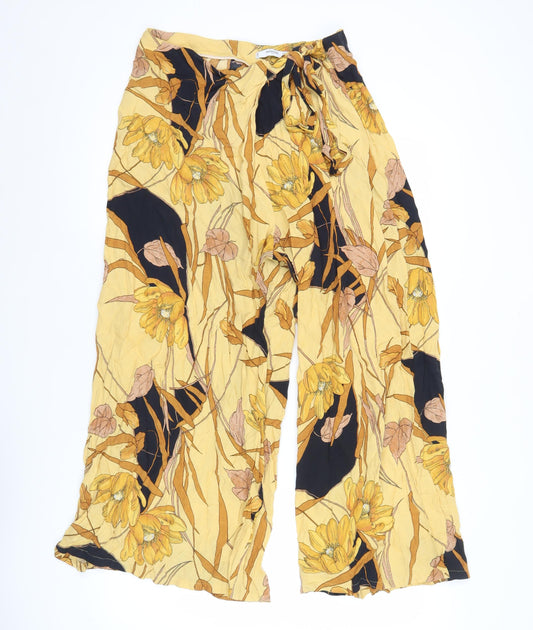 Mango Womens Yellow Floral Wide-Leg Viscose Trousers Size 14