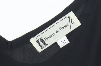 Womens UK Size 10 Hearts & Bows Black Camisole Tank