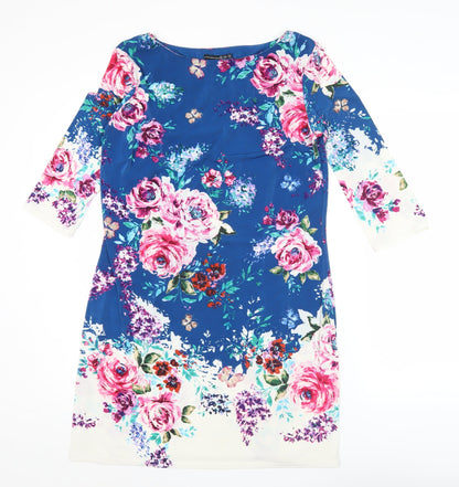 Atmosphere Women’s Blue Floral Shift Dress Size 16 Knee Length 3/4 Sleeve
