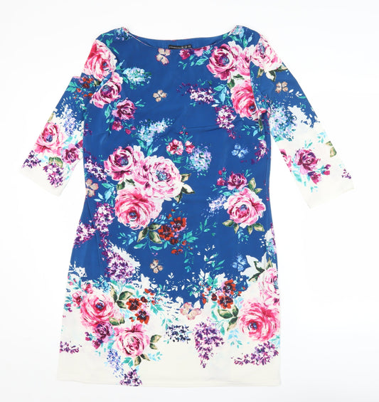 Atmosphere Women’s Blue Floral Shift Dress Size 16 Knee Length 3/4 Sleeve