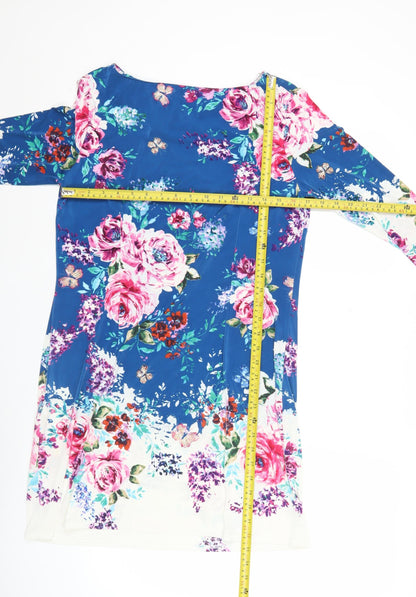 Atmosphere Women’s Blue Floral Shift Dress Size 16 Knee Length 3/4 Sleeve