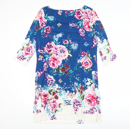 Atmosphere Women’s Blue Floral Shift Dress Size 16 Knee Length 3/4 Sleeve