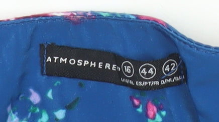 Atmosphere Women’s Blue Floral Shift Dress Size 16 Knee Length 3/4 Sleeve