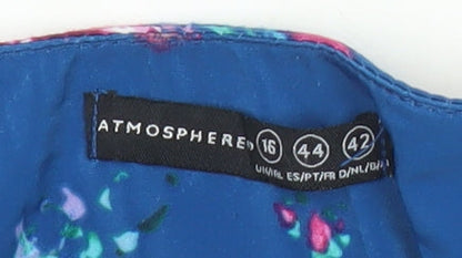 Atmosphere Women’s Blue Floral Shift Dress Size 16 Knee Length 3/4 Sleeve