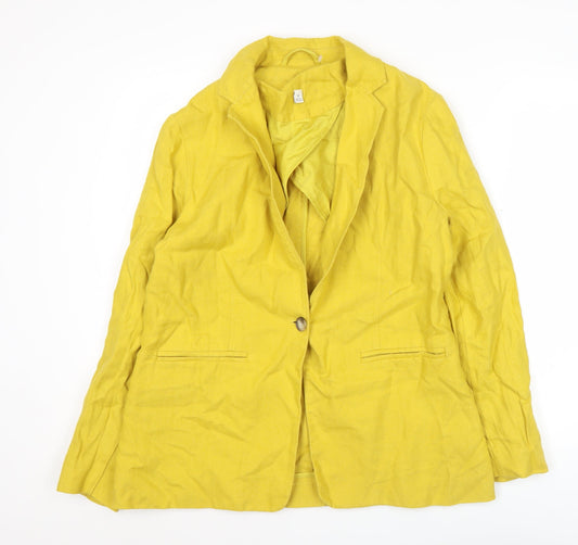 Marks and Spencer Womens Yellow Linen Blazer Size 12 Single-Breasted
