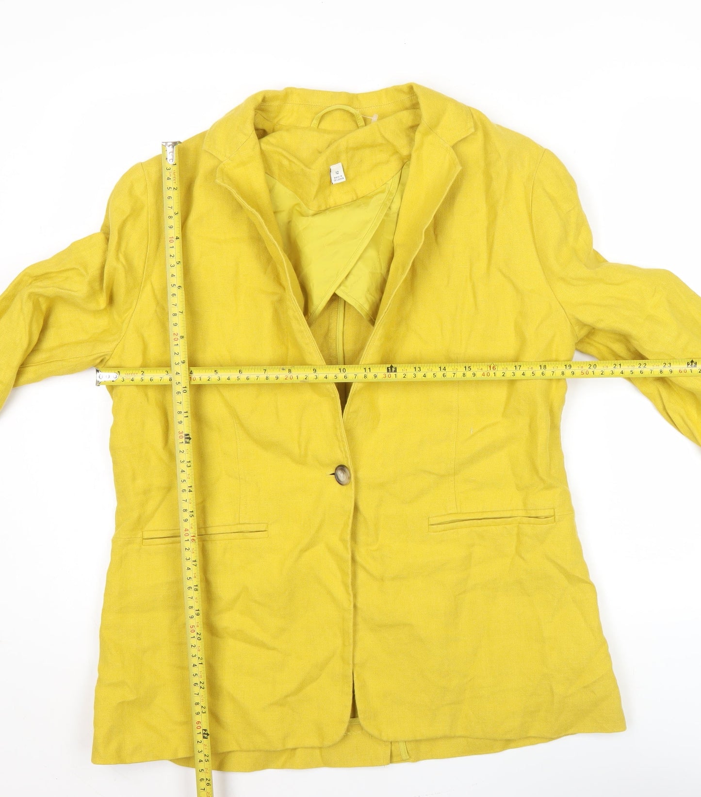 Marks and Spencer Womens Yellow Linen Blazer Size 12 Single-Breasted