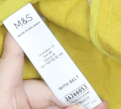 Marks and Spencer Womens Yellow Linen Blazer Size 12 Single-Breasted