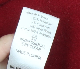 John Lewis Women’s Red Wool Blend Mid-Length Coat Size 12