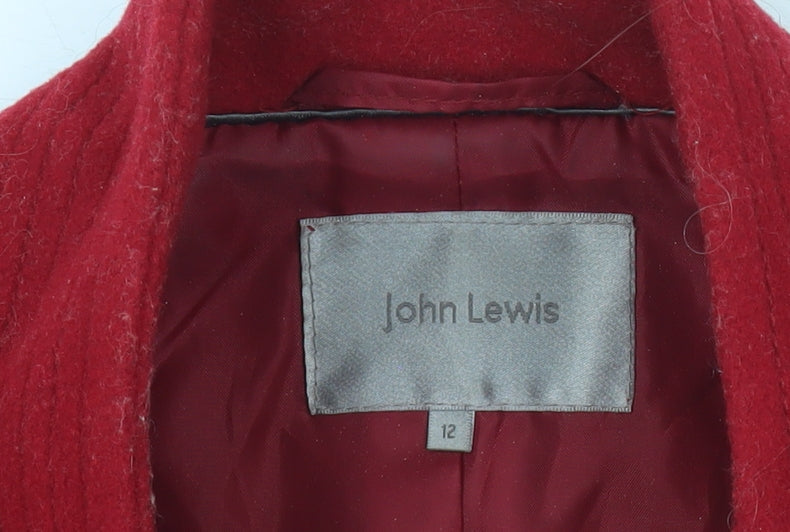 John Lewis Women’s Red Wool Blend Mid-Length Coat Size 12