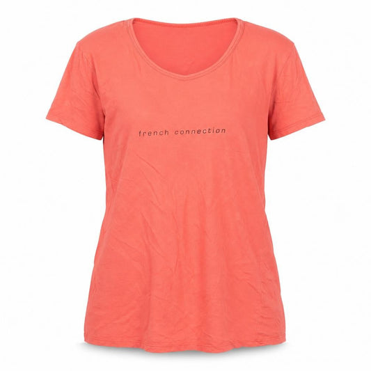 Womens UK Size L French Connection Red Basic T-Shirt