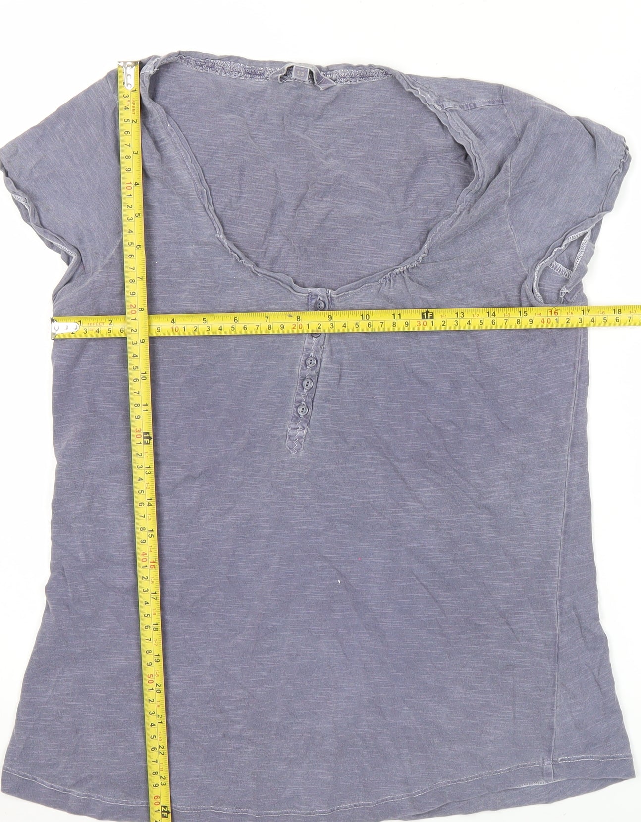 Red Soul Women's Grey Cotton Scoop Neck Button T-Shirt Size 10